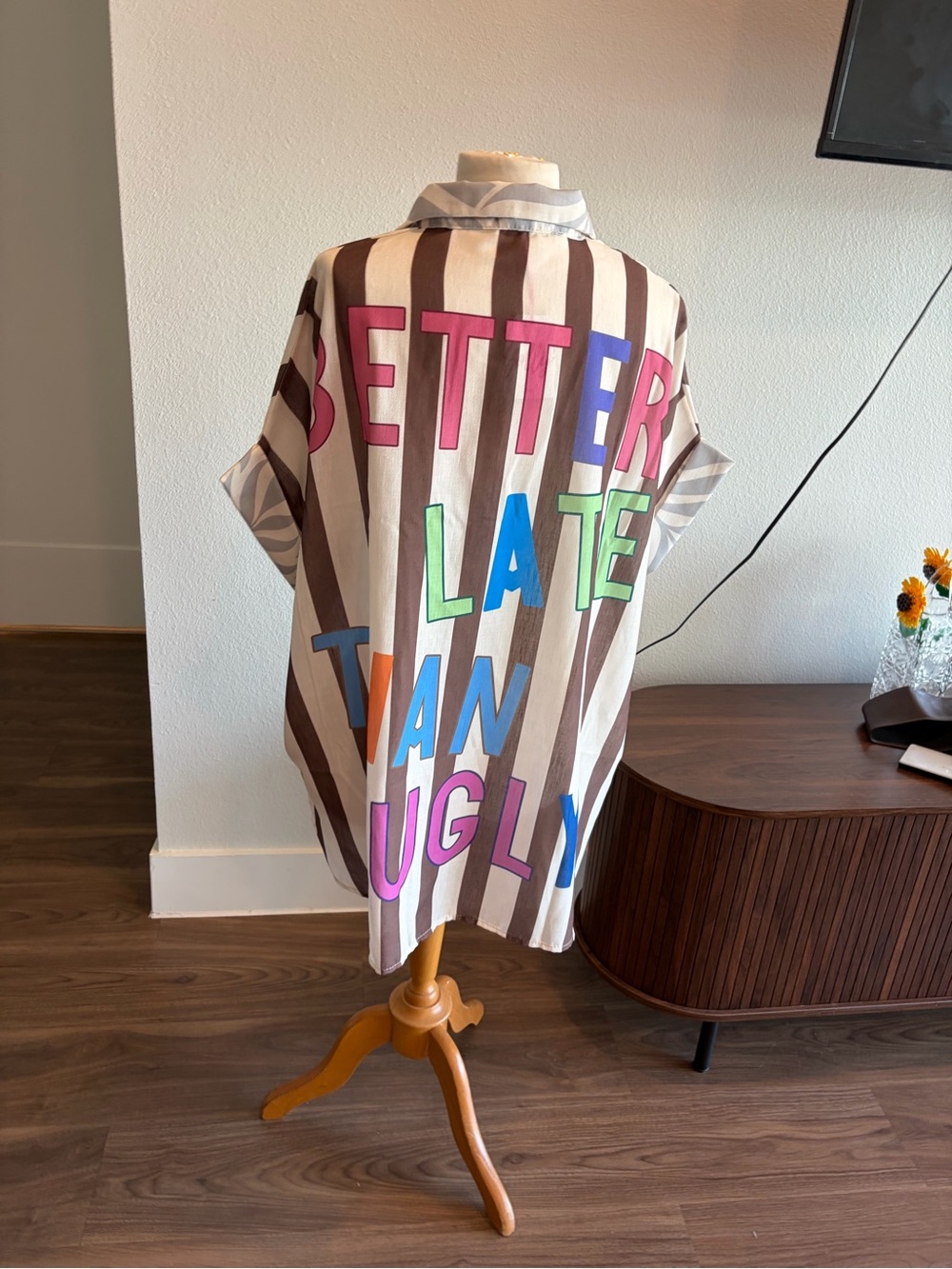 Brown & White Striped Embroidered Tunic Shirt - Picture 4 of 9